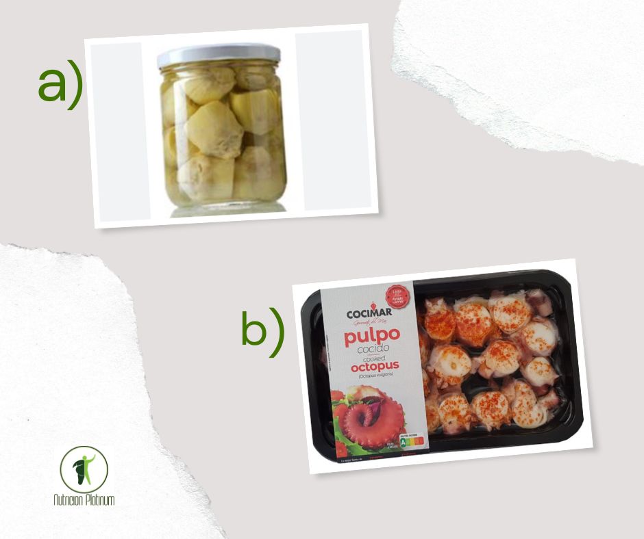 Alcachofas en conserva y pulpo a la gallega.